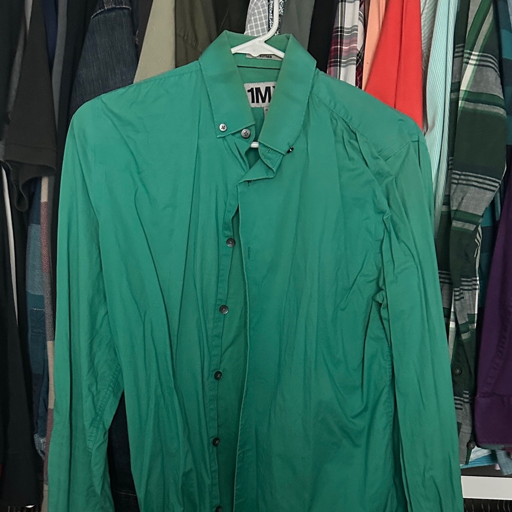 Express 1MX Green Men's Button Down Shirt